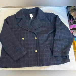 Lauren Conrad Women’s 3X coat. Fall, classic style, navy blue, plaid.